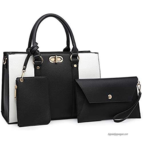 Dasein Womens Fashion Two Tone Handbags Top Handle Satchel Shoulder Bag with Matching Wristlet Purse Set