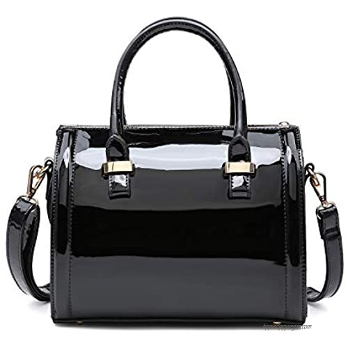 Shiny Patent Faux Leather Handbags Barrel Top Handle Purse Satchel Bag Shoulder Bag for Women
