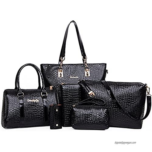 Womens 6 Pcs Handbag Set Clutch Top Handle Totes Satchels Crossbody Bag Wallet