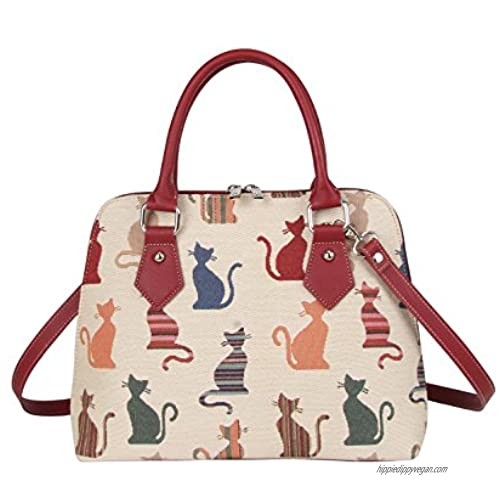 Signare Tapestry Handbag Satchel Bag Shoulder bag and Crossbody Bag and Purse for women with Cheeky Cat Design (CONV-CHEKY)