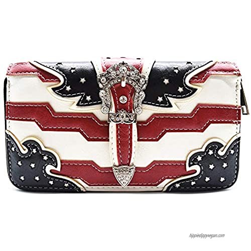 American Flag Stars and Stripes Buckle Women Wallet Wristlet Clutch Purse