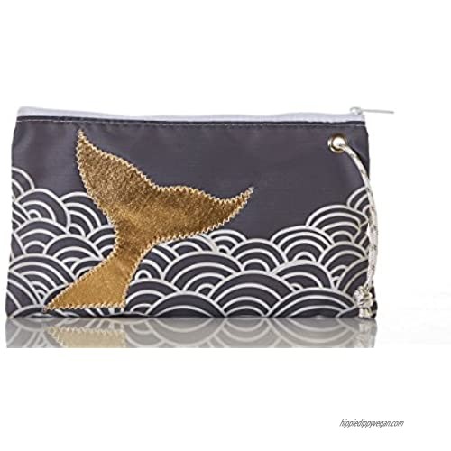 Sea Bags Recycled Sail Cloth Gold Mermaid Tail and Waves Wristlet Large