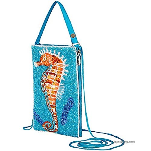 Seahorse Hand Beaded Club Bag  With Cross body Strap and Buttoned Wristlet Strap