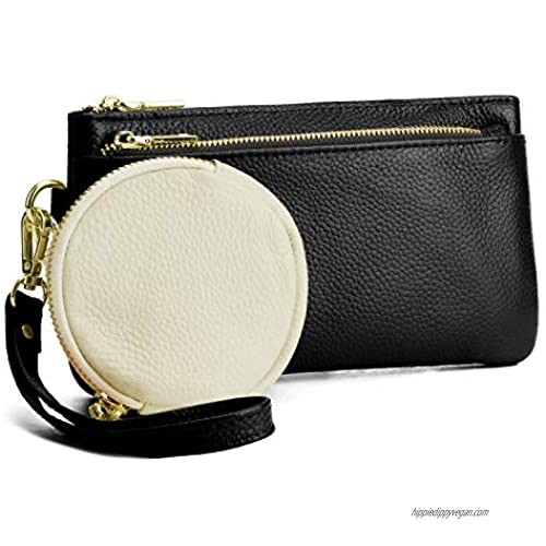 YALUXE Wristlet-for-Womens-Genuine-Leather Wallet Pouch Zipper Fashion 2 in 1