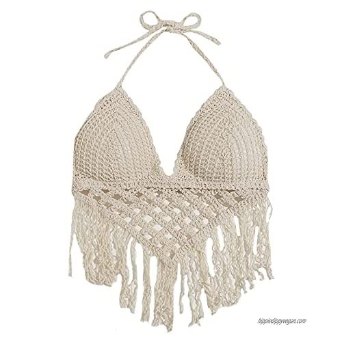 SweatyRocks Women's Summer Beach Backless Crochet Halter Bikini Crop Top