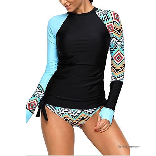 Floral Long Sleeve Rashguard Swimsuit for Women with Brief