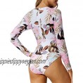 Peddney Women’s Rash Guard Long Sleeve Floral Printed Crop One Piece Swimsuit UPF 50+ Sun Protection Zip Back Bathing Suit