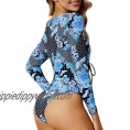 Peddney Women’s Rash Guard Long Sleeve Floral Printed High Cut Swimsuit UPF 50+ Sun Protection Strappy One Piece Bathing Suit