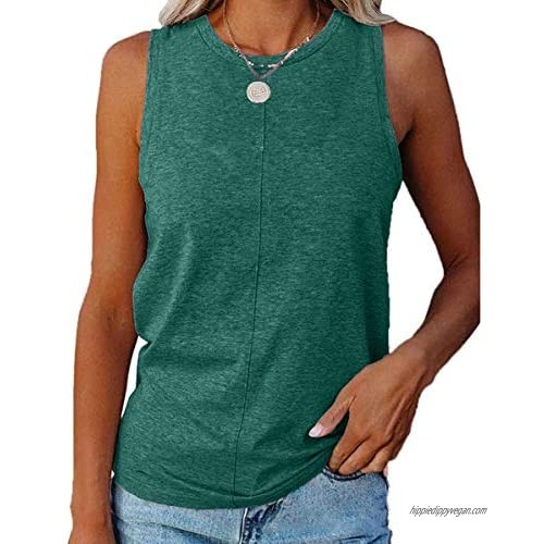 ASTANFY Womens Round Neck Tank Tops Summer Sleeveless Casual Solid Color Basic Blouse