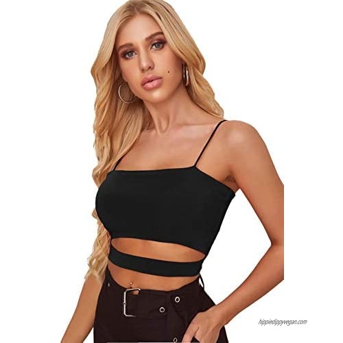 Floerns Women's Summer Spaghetti Strap Sleeveless Sexy Rave Cut Out Cami Crop Top