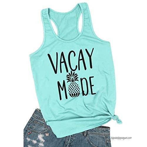 FLOYU Vacay Mode Tank Women Pineapple Graphic Tee Letter Print Tank Tops Summer Sleeveless Tank Casual Shirt