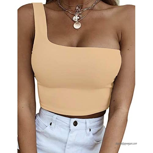 KAMISSY Women's Sexy One Shoulder Sleeveless Plain Crop Top