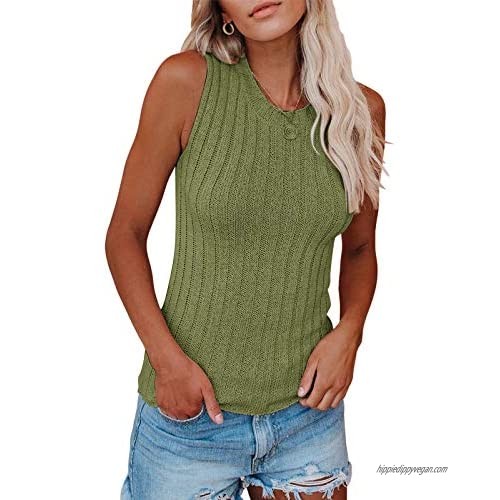 Saodimallsu Womens High Neck Tank Top Summer Ribbed Sleeveless Shirts Casual Loose Knit Cami Sweater Vest