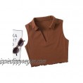 SheIn Women's Sleeveless Lapel Collar Crop Tank Tee Tops Solid Rib Knit Vest