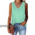 Sieanear Tank Tops for Women V Neck Lace Solid Color Loose Fit Sleeveless Tops Shirts