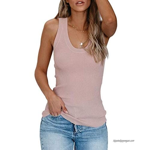 Ugerlov Womens Ribbed Tank Top Scoop Neck Summer Tanks Slim Fitted Sleeveless Tops
