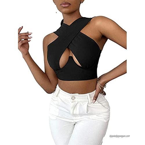 Women Sexy Halter Crisscross Tank Crop Top Sleeveless Basic Solid Color Cut Out Cami Vest Summer Camisole Y2k Fashion