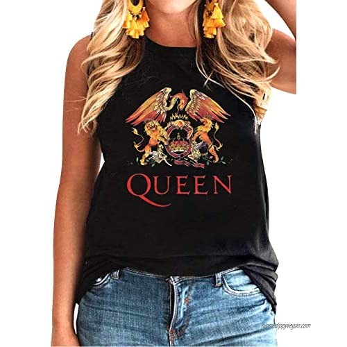Women Vintage Rock Band Shirt Summer Graphic Tees Freddie Cute Mercury Rock Band Tees Tank Top for Music Lovers