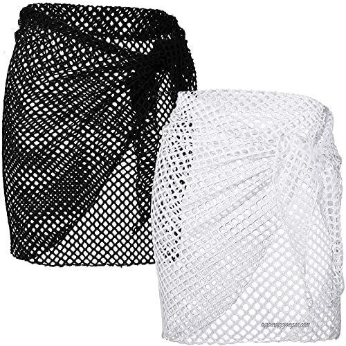 2 Pieces Beach Wrap Sarong Women Hollow Out Knit Skirt Crochet Cover Up Skirts Loose Beach Bikini See Through Swimwear Dresses Swimsuit Cover Ups Swimsuit Wrap Skirts White  Black