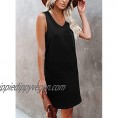 Actloe Womens Dresses Casual Summer Tank Dresses V Neck Solid Sleeveless Dress with Pocket