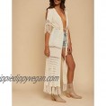 Ailunsnika Crochet Knitted Beach Cover Up Open Front Kimono Cardigan Sexy Lace Dress