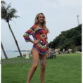 Bsubseach Rainbow Knitted Crochet Beach Cover Up Shirt Tunic Top Women Long Sleeve Hollow Out Bikini Swimwear Bathing Suit Cover Ups