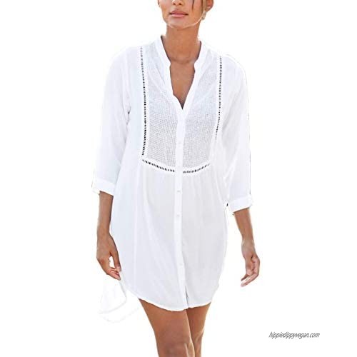 Bsubseach Women White Swimsuit Bathing Suit Cover Ups Swimwear 3/4 Sleeve Swim Bikini Beach Short Dress