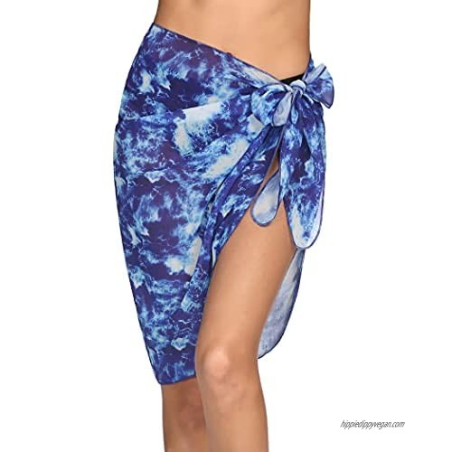 Ekouaer Women Sarong Chiffon Beach Wrap Lace Swimsuit Cover Up Crochet Bikini Wrap Skirt Solid & Print S-XXL