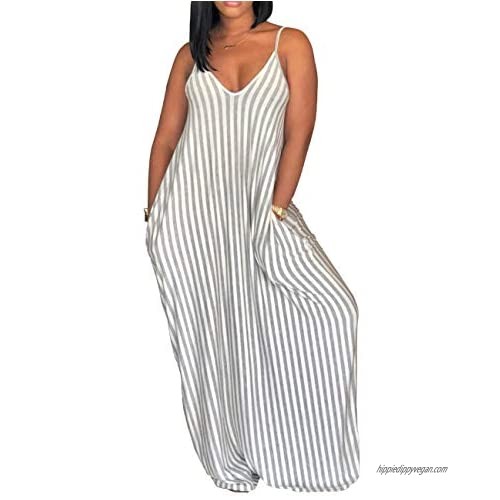 PerZeal Women's Casual Sexy Summer Stripe Bodycon Long Maxi Dresses Floor Length Sleeveless Plus Size Sundresses
