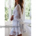 Tiksawon Womens Casual Summer Fashion Floral Printed Ruffle V Neck Long Sleeve Backless Swing Mini Dresses