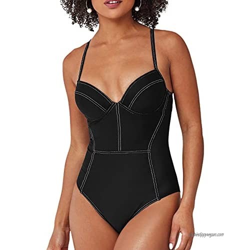 CUPSHE Women's One Piece Swimsuit Contrast Stitched Underwire Bathing Suit