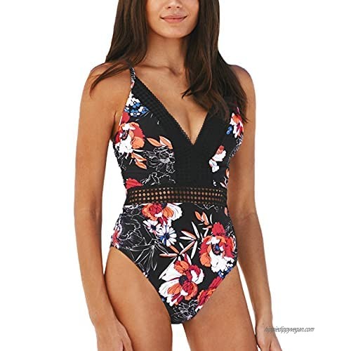 CUPSHE Women's One Piece Swimsuit Floral Crisscross Bathing Suit with Adjustable Straps