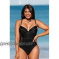CUPSHE Women's One Piece Swimsuit Plus Size Solid Black Contrast Stitched Bathing Suit