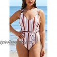 CUPSHE Women's One Piece Swimsuit Plus Size V-Neck Striped Belted Bathing Suit