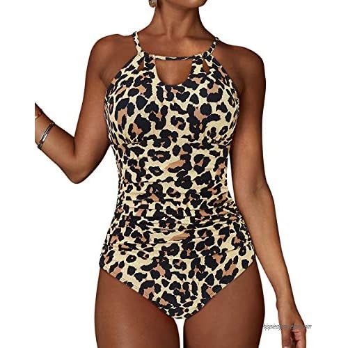 MOOSLOVER Women Leopard Tummy Control One Piece Swimsuits High Neck Monokini Bathing Suits