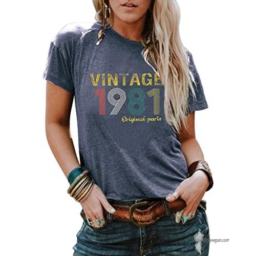 40th Birthday Gifts T Shirts for Women Retro Birthday Graphic Tees Shirt Vintage 1981 Original Parts Funny Casual Tops