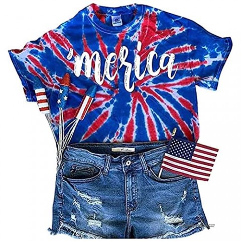 4Th of July T Shirts for Women Merica Patriotic Top Tie Dye Fourth Day Tshirt