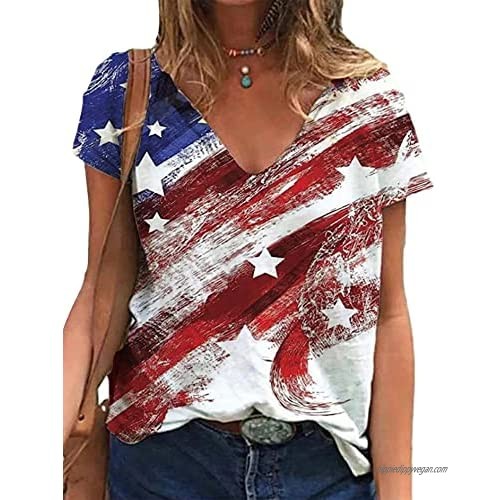 American Flag T-Shirt for Women Stars Stripes 4th of July Graphic Tees Casual US Flag Patriotic Short Sleeve Shirt Tops