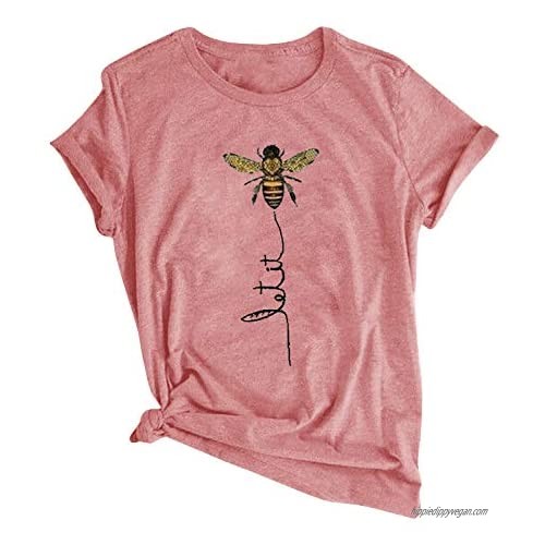 Auburet Womens Casual Short Sleeve T Shirts Graphic Cute Bee Letter Printed Loose Basic Tees Tops