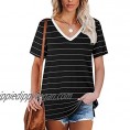 Bofell Womens T Shirts Summer Short Sleeve V Neck Tshirts Side Split Casual Tops S-2XL