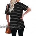 Bofell Womens T Shirts Summer Short Sleeve V Neck Tshirts Side Split Casual Tops S-2XL