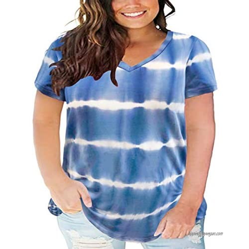 CARCOS Plus Size Shirts for Women Short Sleeve Summer Tops Tie Dye Tunics XL-5XL