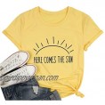 Here Comes The Sun T-Shirt Summer Beach Tee Sunshine Graphic Print Vacation Shirt Top for Women