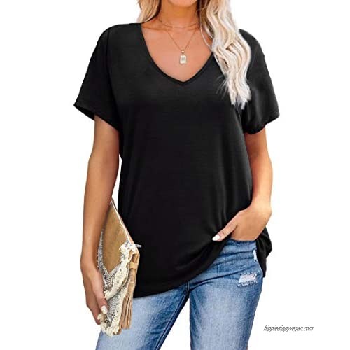Jescakoo Womens V Neck T Shirts Short Sleeve Tops Casual Loose Fit