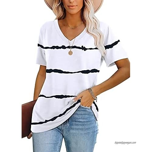 Lunivop Womens Tops Casual V Neck Short Sleeve Solid Color Basic T Shirt