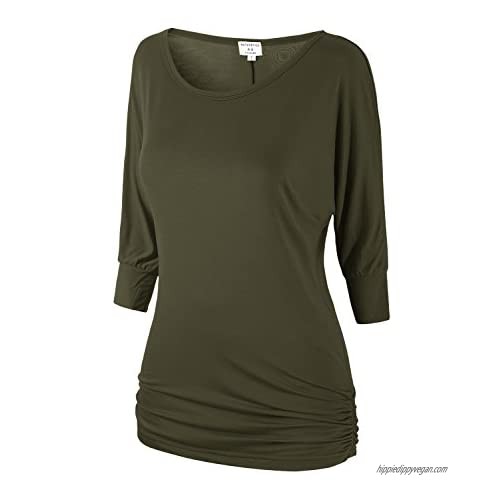 Match Women's 3/4 Sleeve Drape Top with Side Shirring