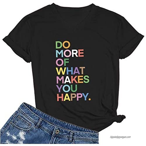 MIMOORN Womens Fun Happy Graphic Tees Summer Cute Letter Printed T-Shirts