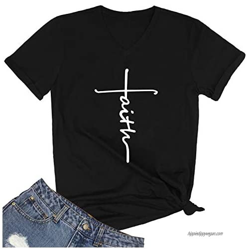 SELECTEES Women Faith Graphic V-Neck Cute Tee Shirts Tops