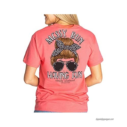 Simply Southern Messy Bun Having Fun Leopard Pink Shirt