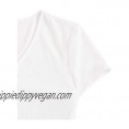 SweatyRocks Women's Sexy V Neck Lace Hem Ribbed Knit Tee Shirt Crop Top